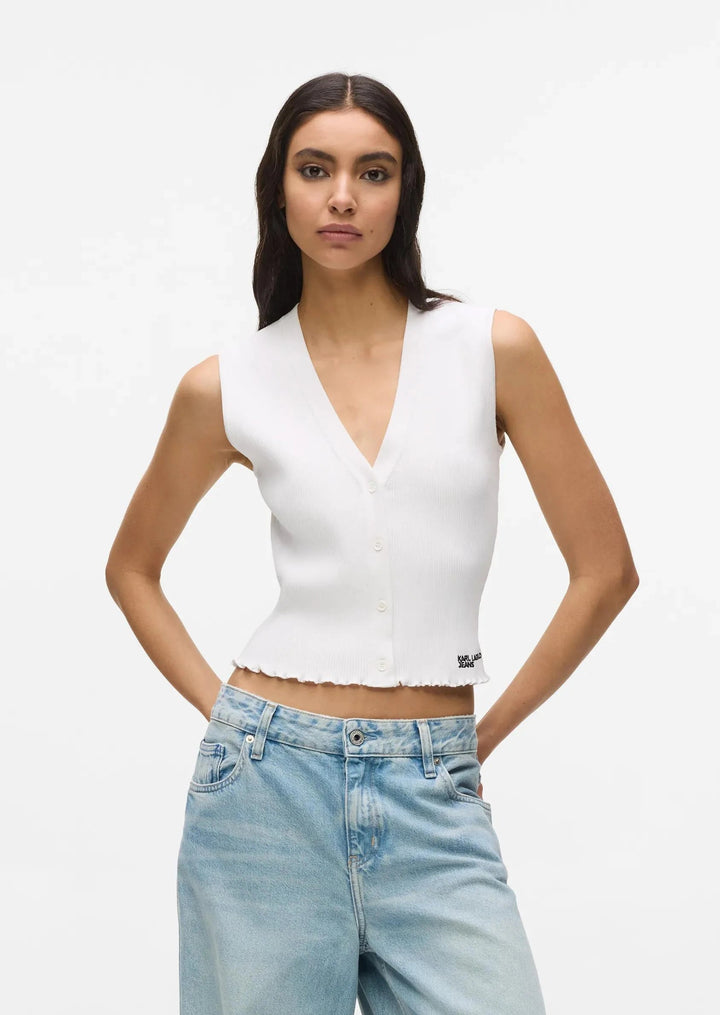 Karl Lagerfeld Button Down Knit Slim Fit Top | White