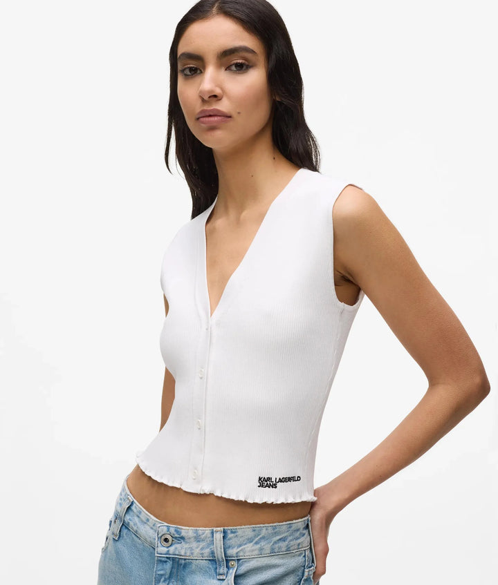 Karl Lagerfeld Button Down Knit Slim Fit Top | White
