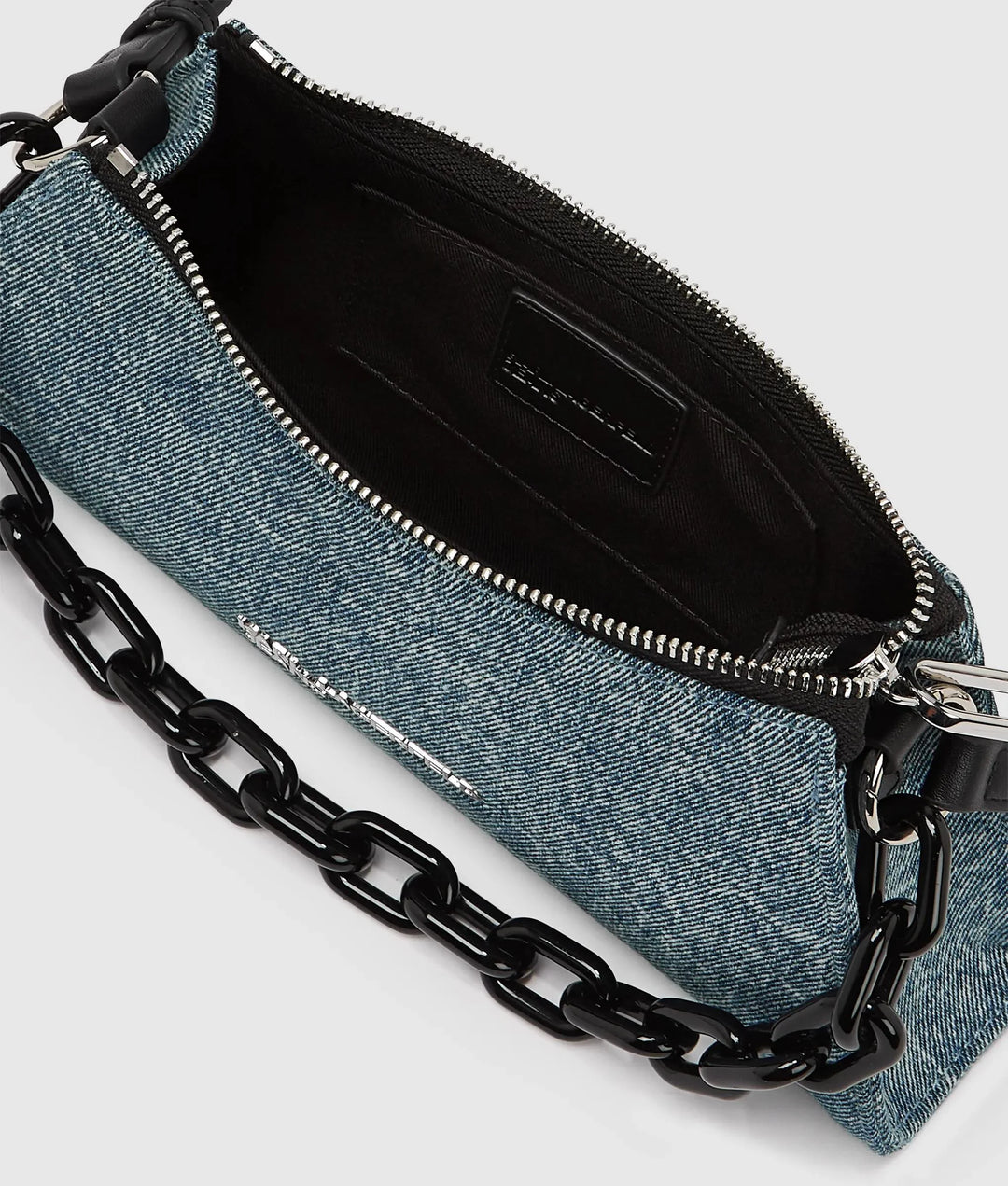 Karl Lagerfeld Denim Chain Small Shoulder Bag | Washed Denim