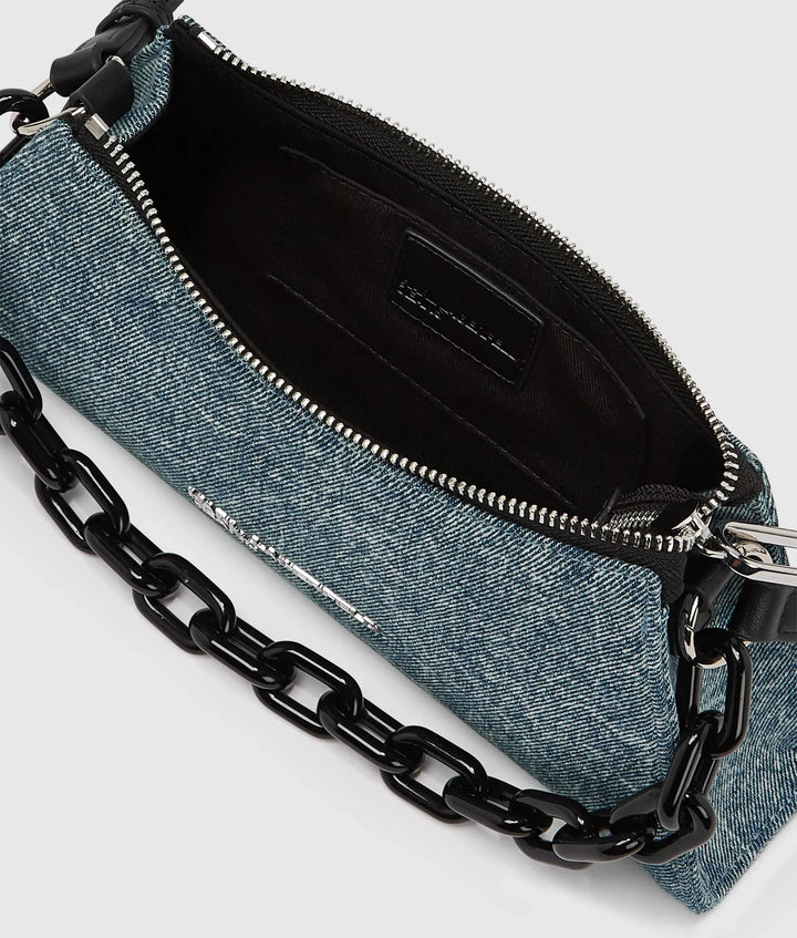 Karl Lagerfeld Denim Chain Small Shoulder Bag | Washed Denim