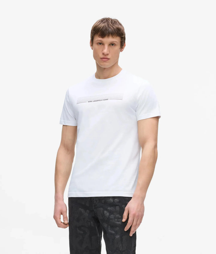 Karl Lagerfeld Striped Logo T-shirt in Slim Fit | White