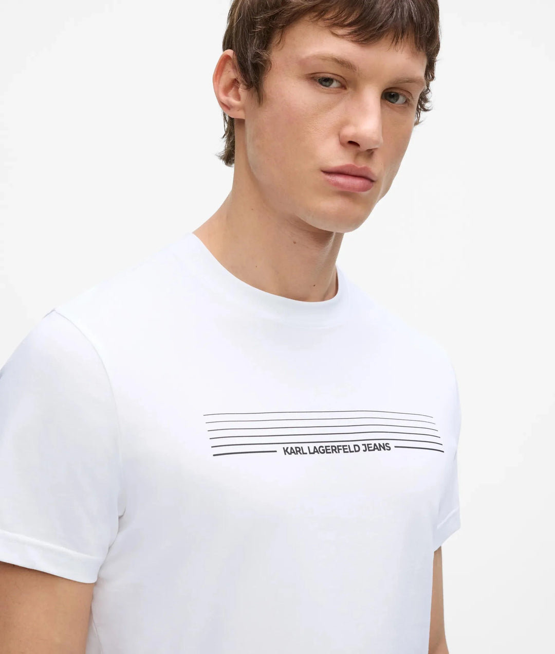 Karl Lagerfeld Striped Logo T-shirt in Slim Fit | White