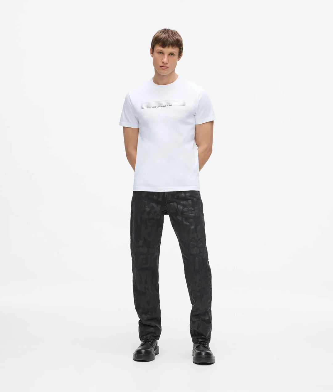 Karl Lagerfeld Striped Logo T-shirt in Slim Fit | White