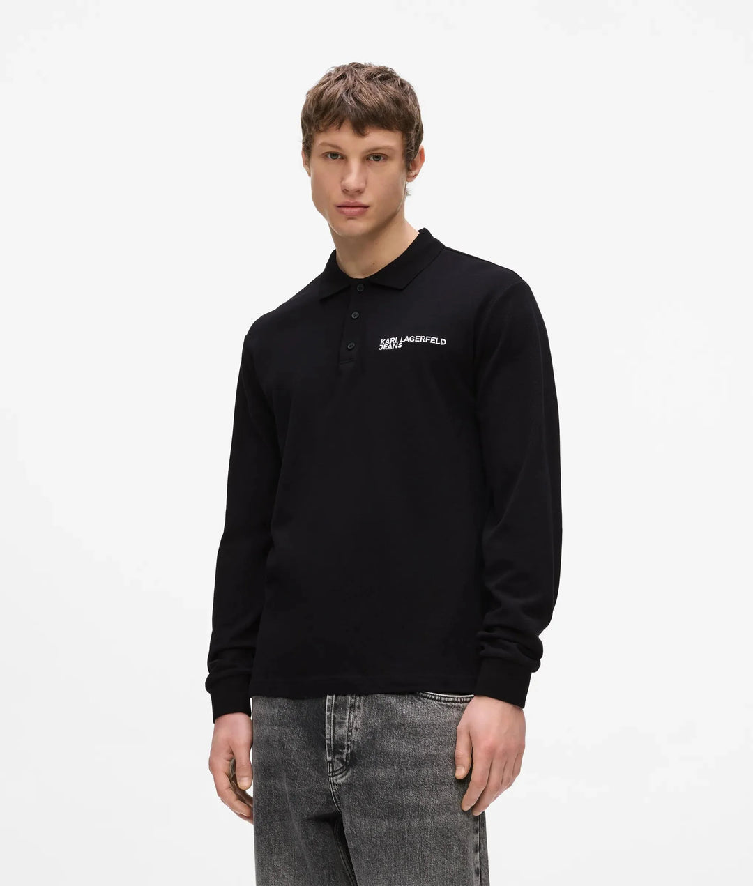 Karl Lagerfeld Long Sleeved Pique Polo in Regular Fit | Black