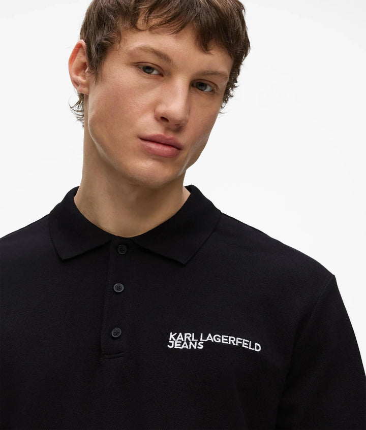 Karl Lagerfeld Long Sleeved Pique Polo in Regular Fit | Black