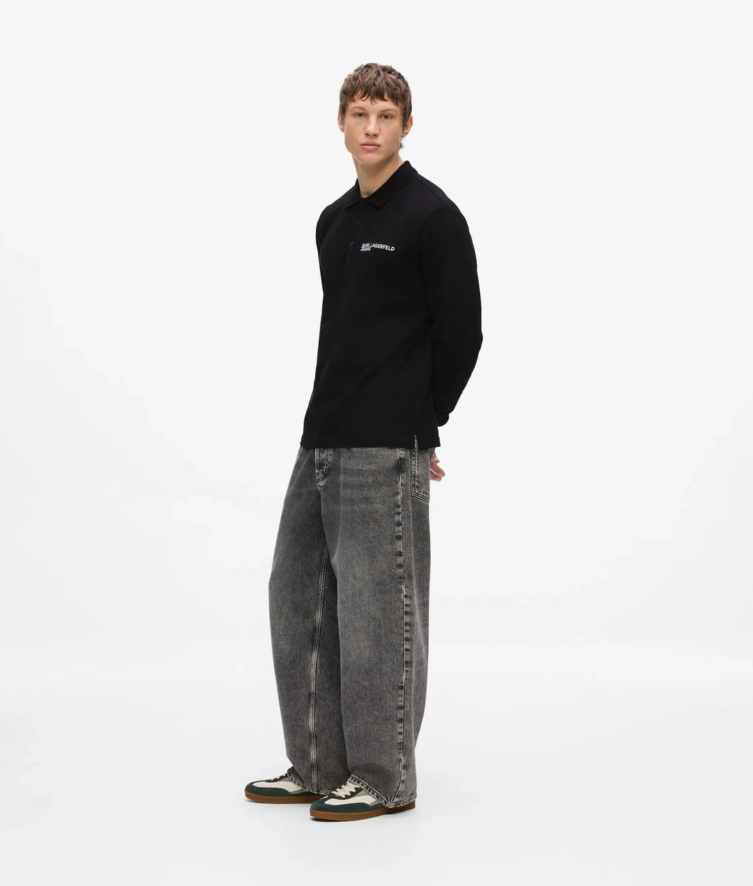 Karl Lagerfeld Long Sleeved Pique Polo in Regular Fit | Black