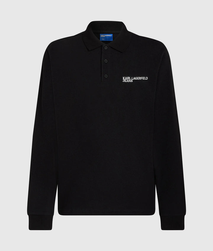 Karl Lagerfeld Long Sleeved Pique Polo in Regular Fit | Black