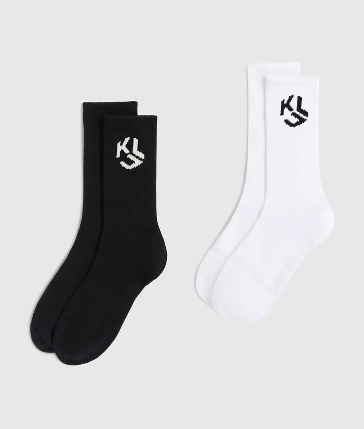 Karl Lagerfeld Monogram Mid Length Socks in 2-Pack | White/Black