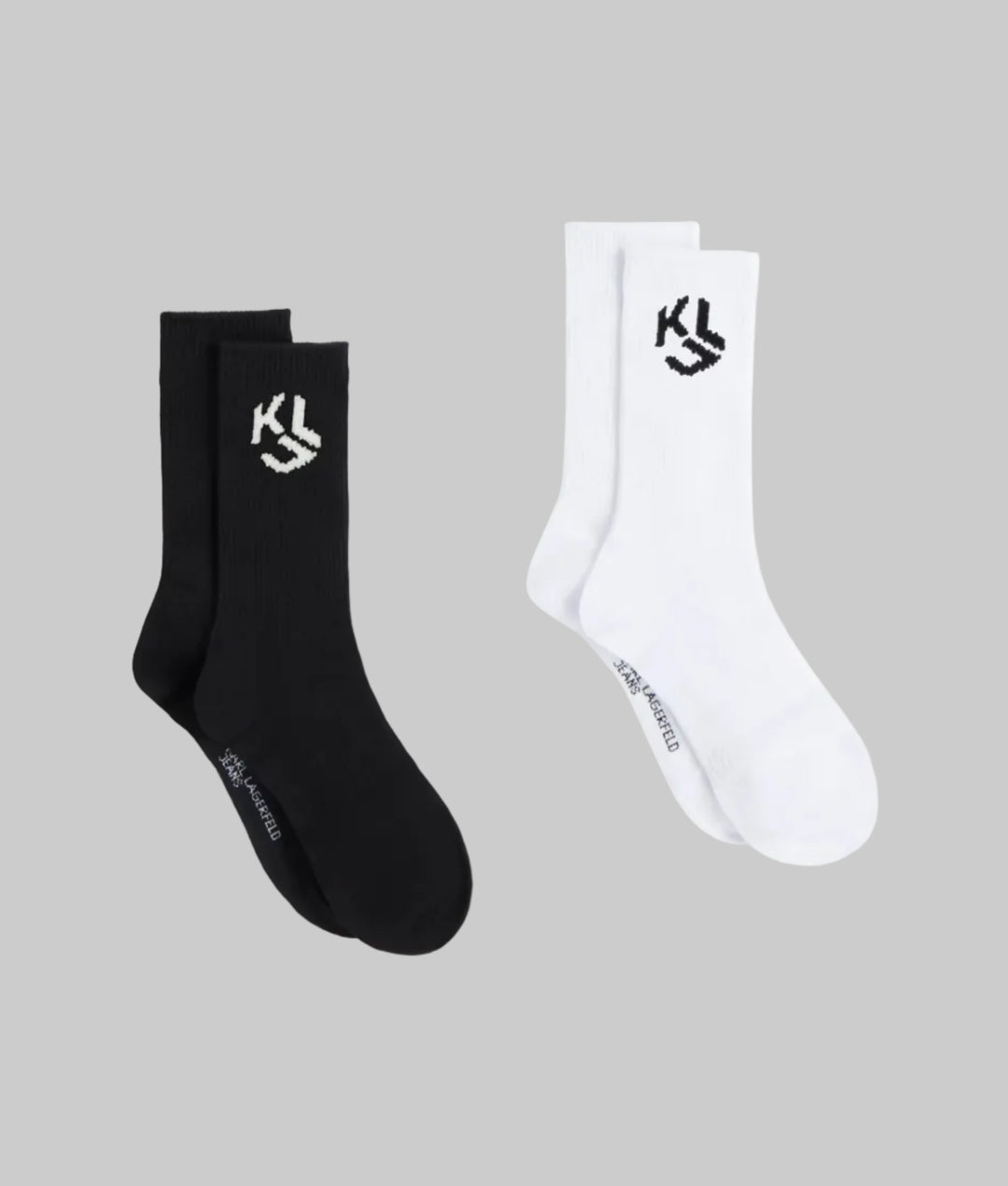 Karl Lagerfeld Monogram Mid Length Socks in 2-Pack | White/Black