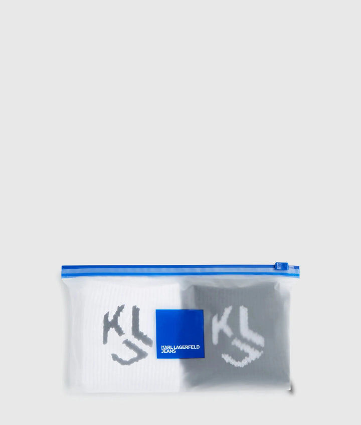 Karl Lagerfeld Monogram Mid Length Socks in 2-Pack | White/Black
