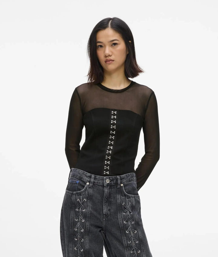 Karl Lagerfeld Mesh Corset Top | Black