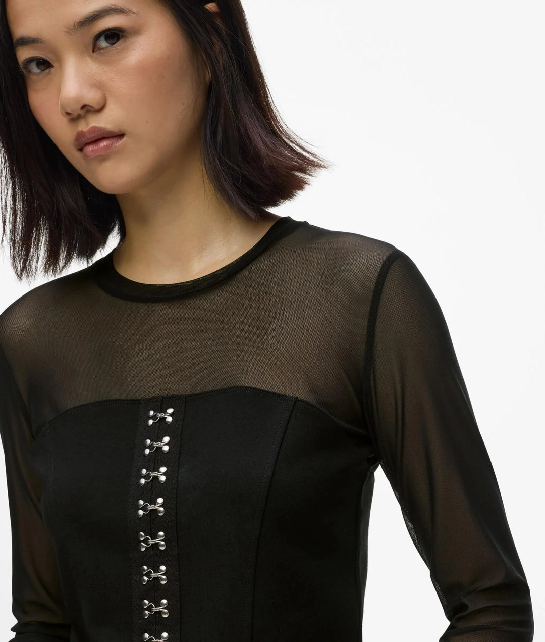 Karl Lagerfeld Mesh Corset Top | Black