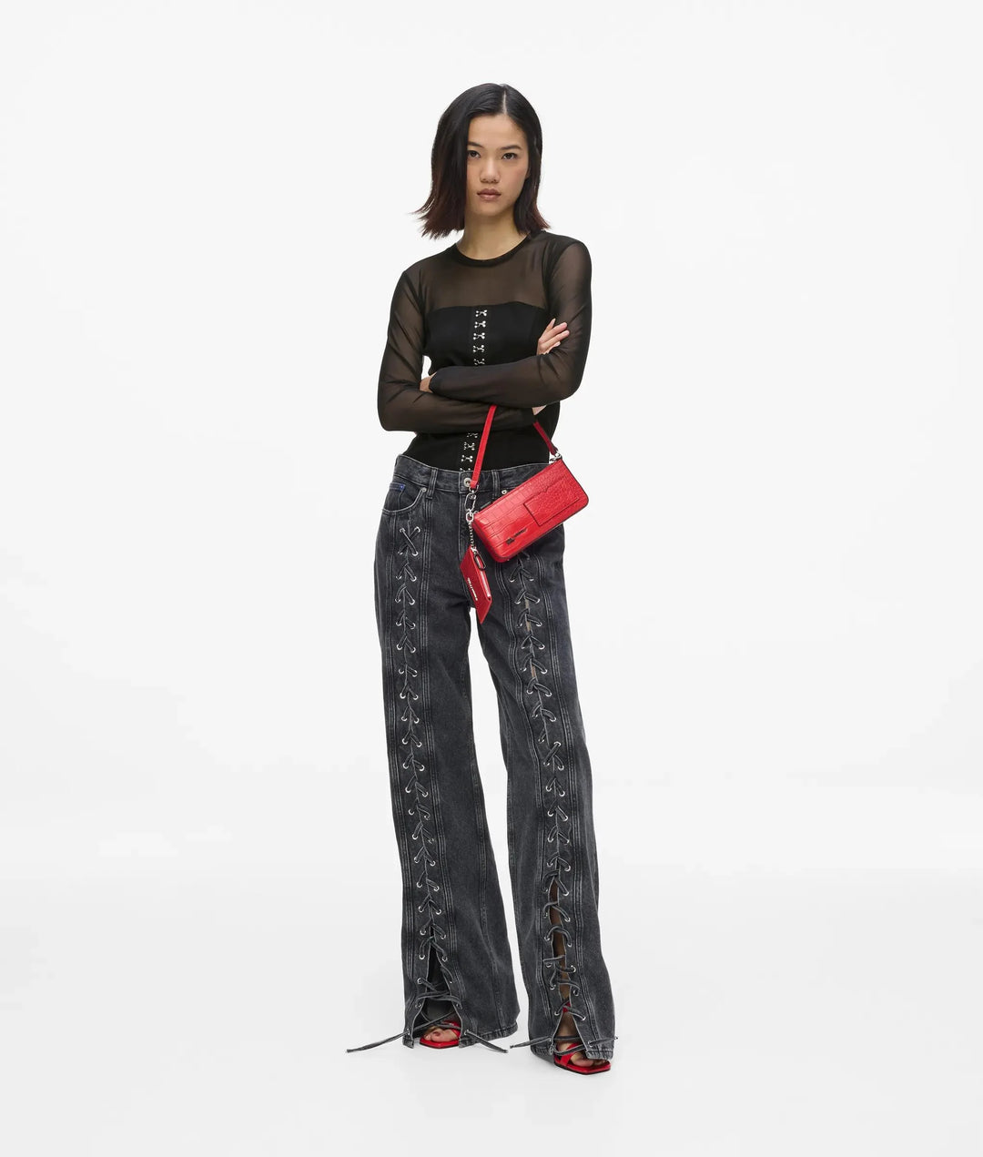 Karl Lagerfeld Mesh Corset Top | Black