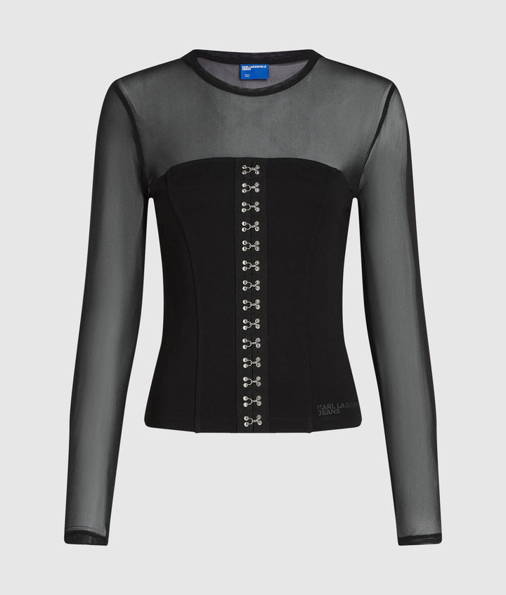 Karl Lagerfeld Mesh Corset Top | Black