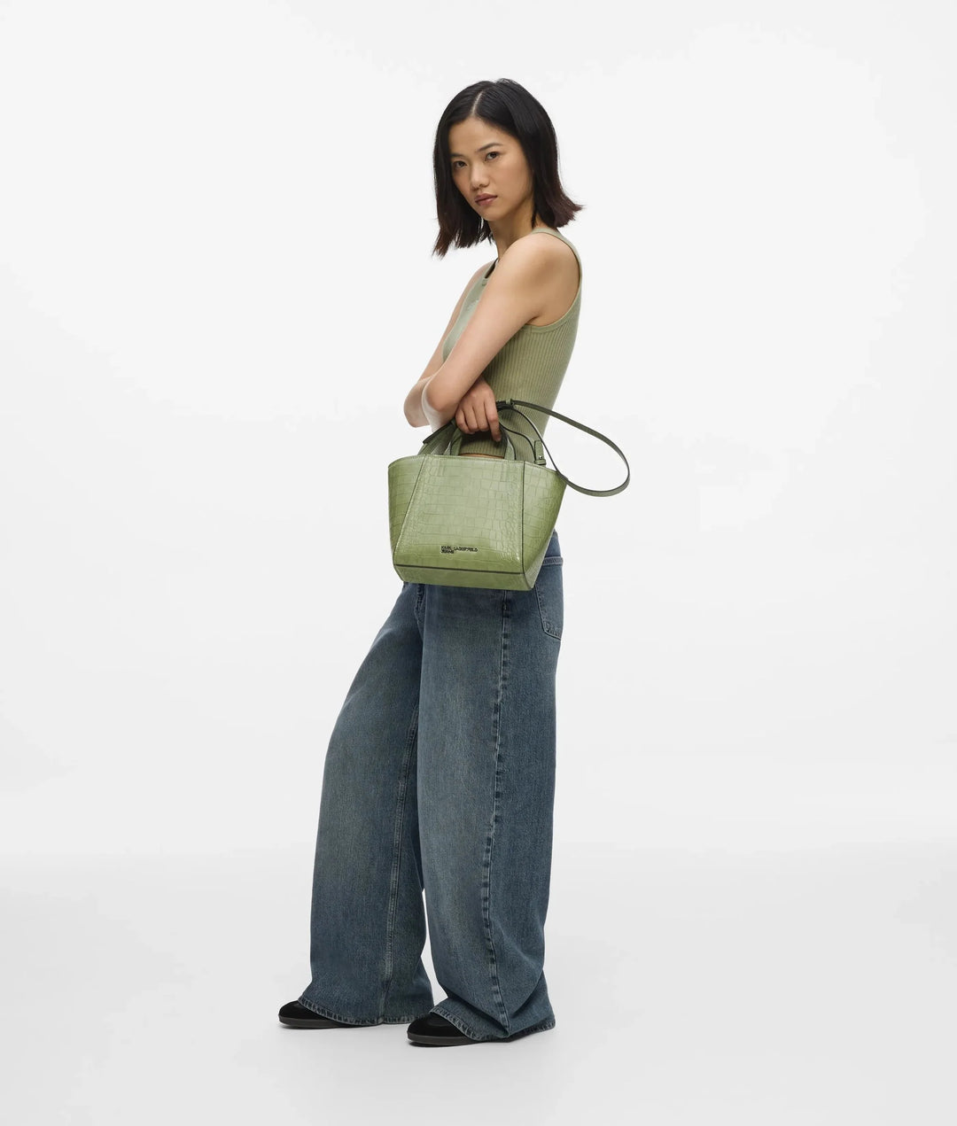Karl Lagerfeld Mini Tote Croco Bag with Logo | Tea