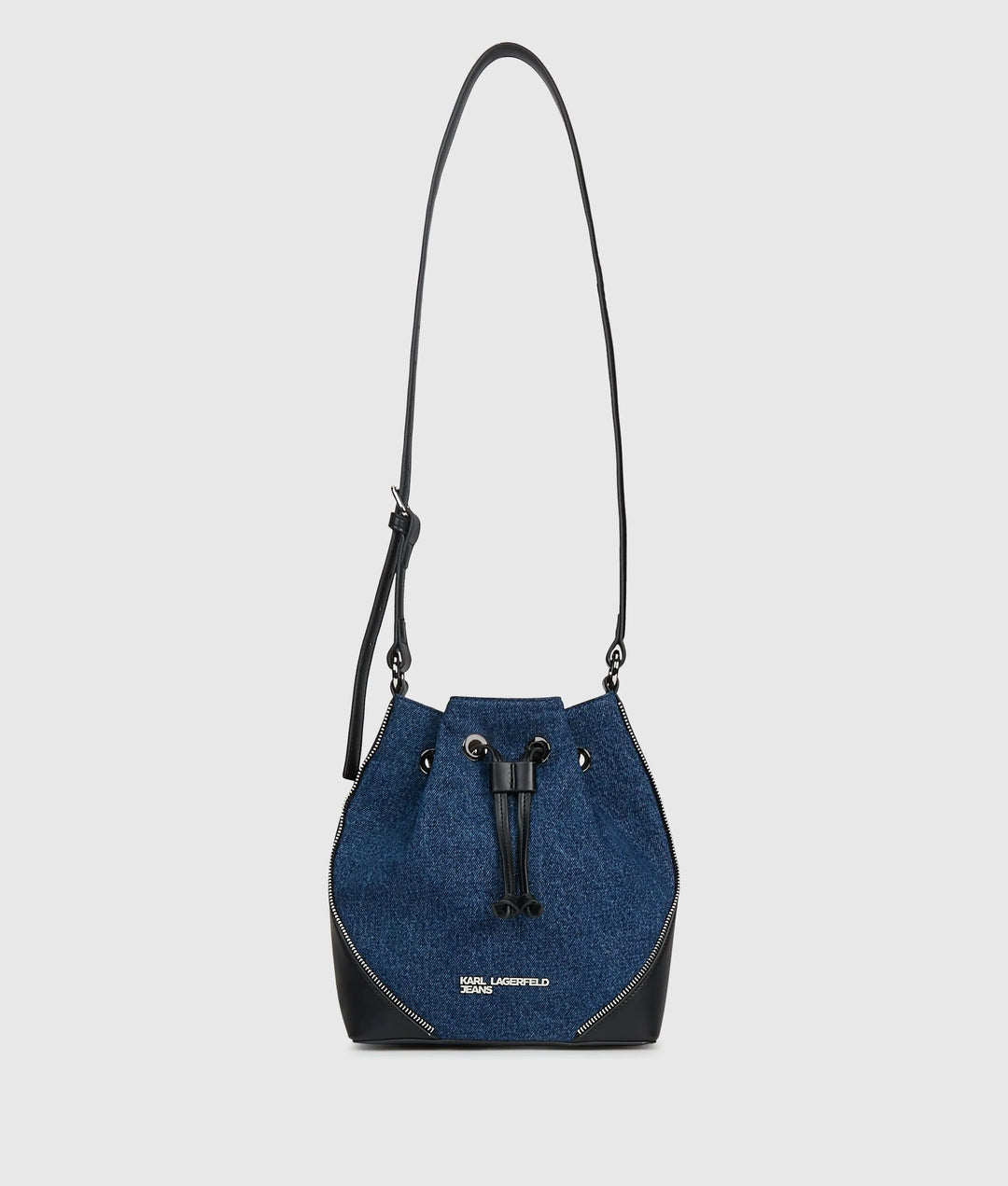 Karl Lagerfeld Rebel Denim and Faux-Leather Bucket Bag | Dark Blue/Black