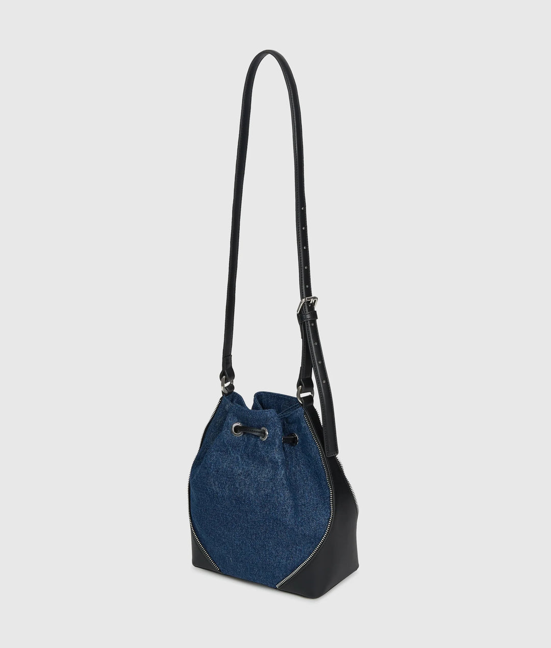 Karl Lagerfeld Rebel Denim and Faux-Leather Bucket Bag | Dark Blue/Black