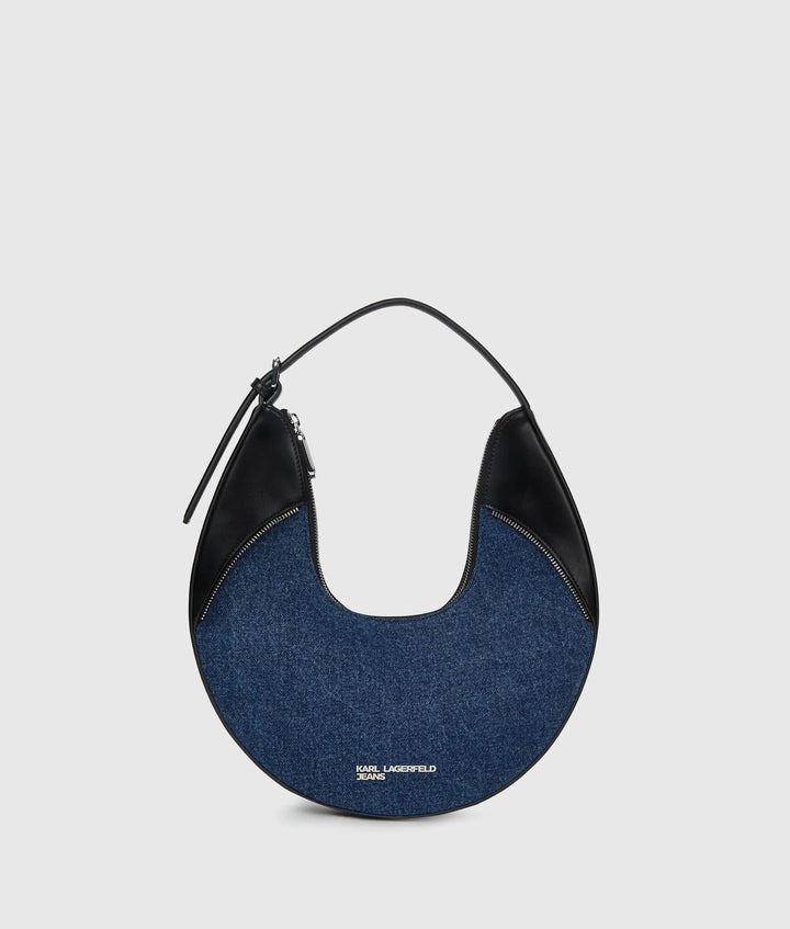 Karl Lagerfeld Rebel Denim and Faux-Leather Hobo Bag | Dark Blue/Black