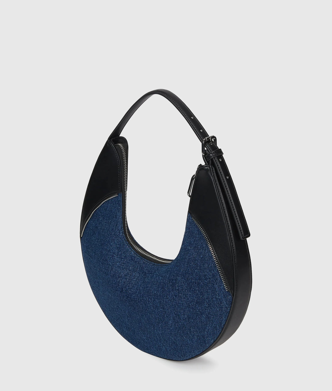 Karl Lagerfeld Rebel Denim and Faux-Leather Hobo Bag | Dark Blue/Black