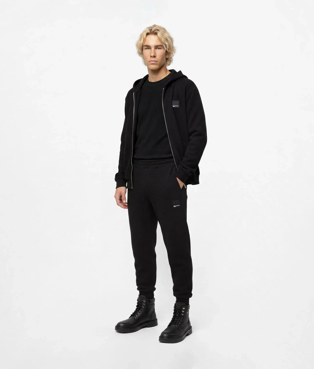 Karl Lagerfeld Waffle Sweatpants in Regular Fit | Black