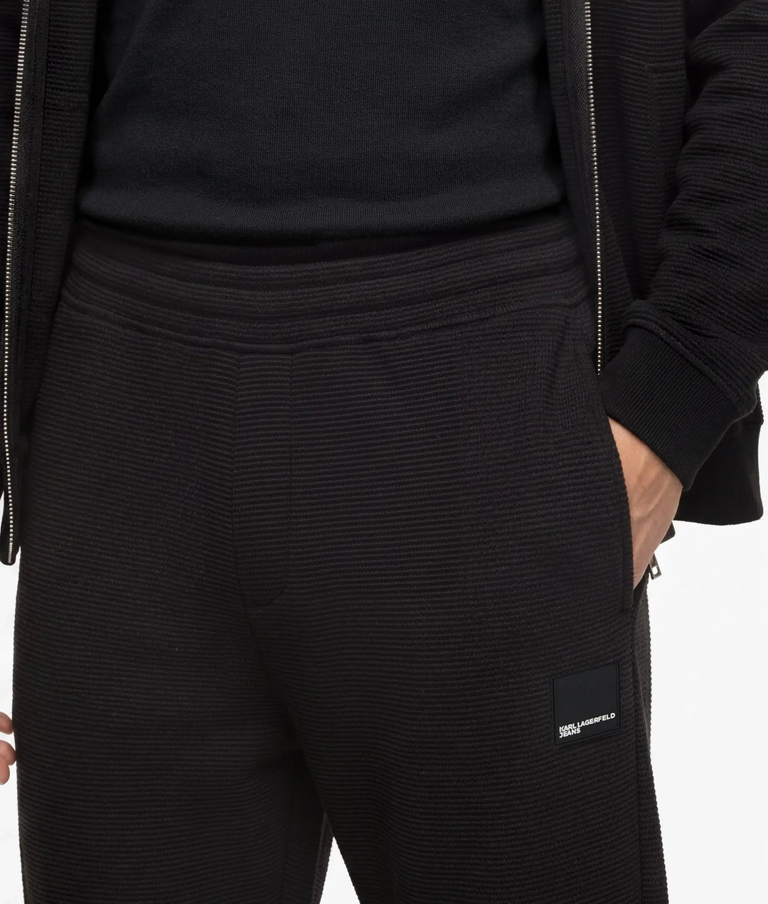 Karl Lagerfeld Waffle Sweatpants in Regular Fit | Black