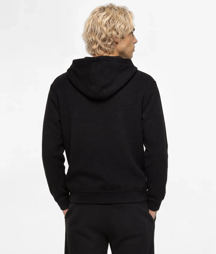 Karl Lagerfeld Waffle Zip-up Hoodie in Relaxed Fit | Black