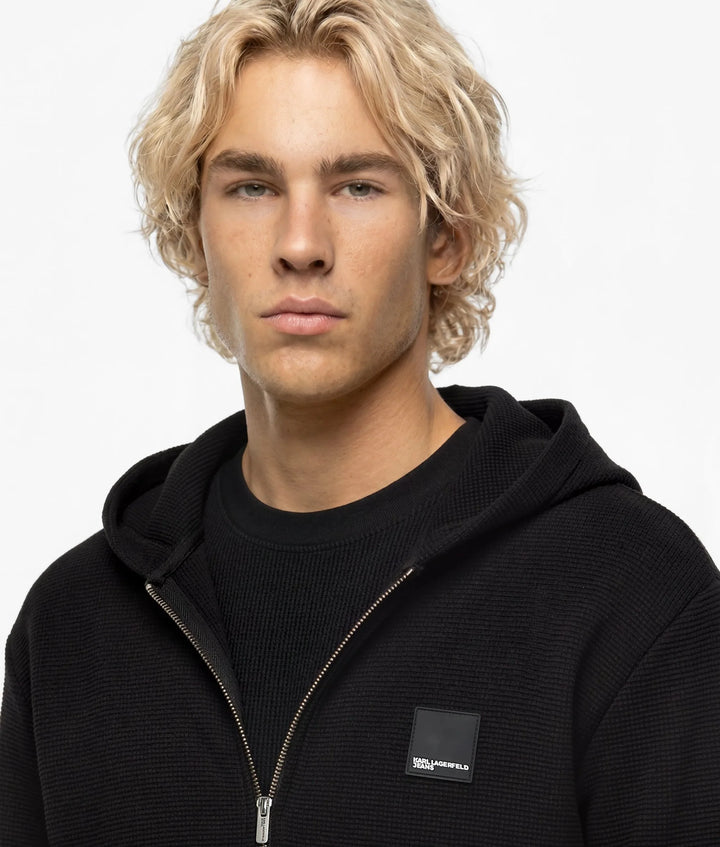 Karl Lagerfeld Waffle Zip-up Hoodie in Relaxed Fit | Black