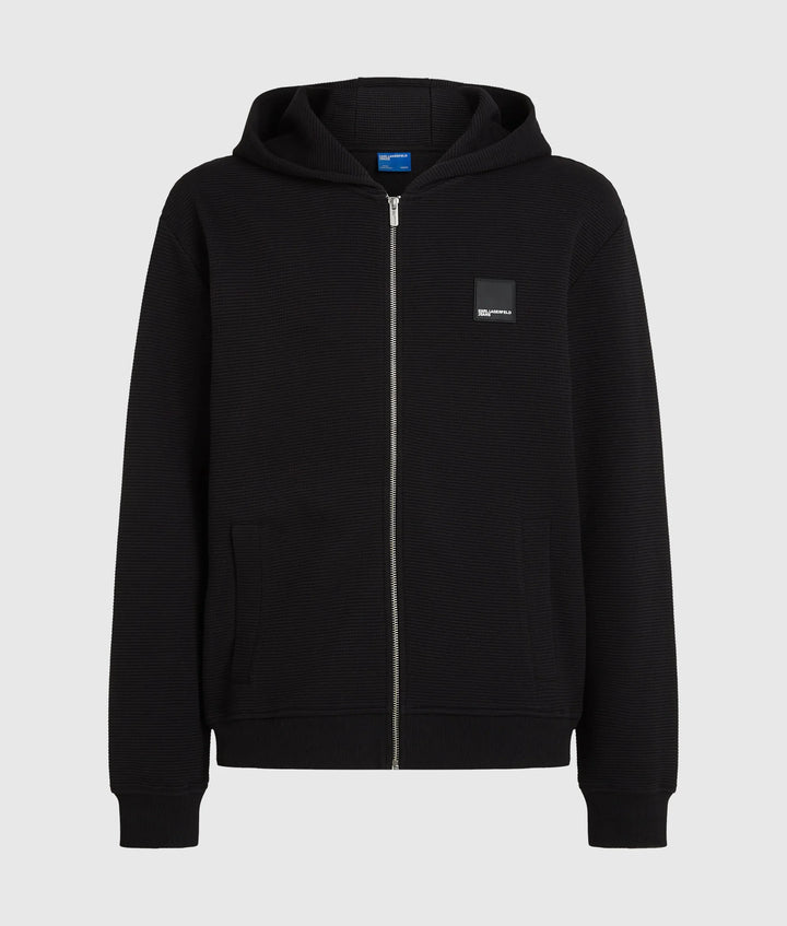 Karl Lagerfeld Waffle Zip-up Hoodie in Relaxed Fit | Black
