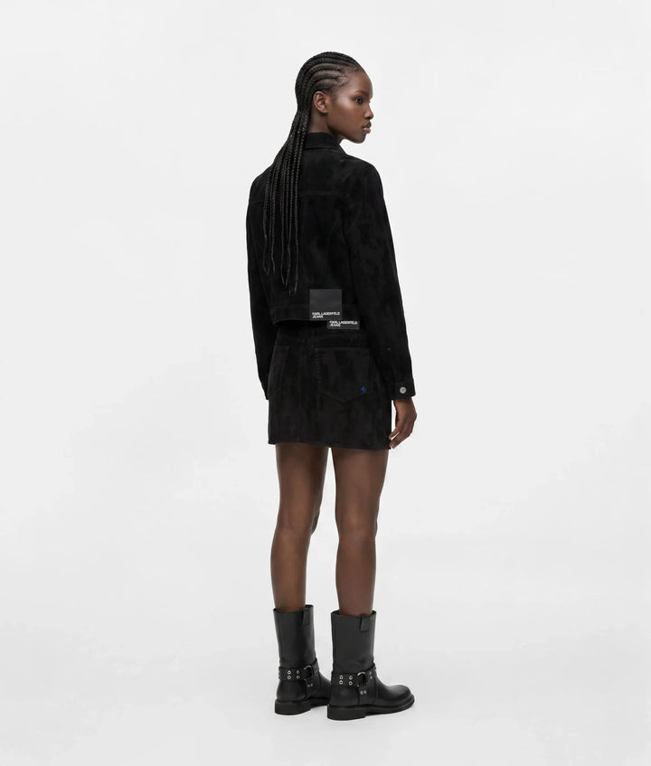 Karl Lagerfeld Velvet Denim Mini Skirt | Velvet Black