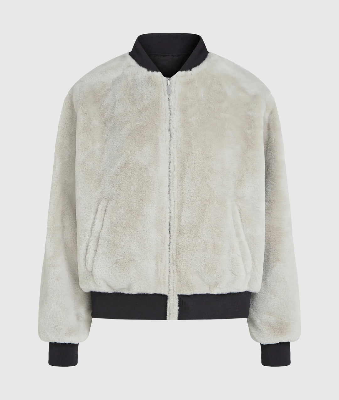 Karl Lagerfeld Reversible Faux-Fur Bomber Jacket | Black/Egret
