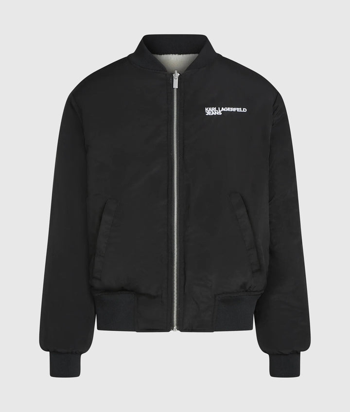 Karl Lagerfeld Reversible Faux-Fur Bomber Jacket | Black/Egret