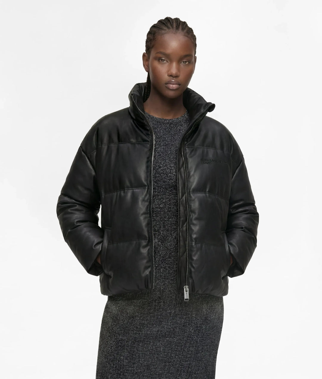Karl Lagerfeld Faux-Leather Puffer Jacket | Black