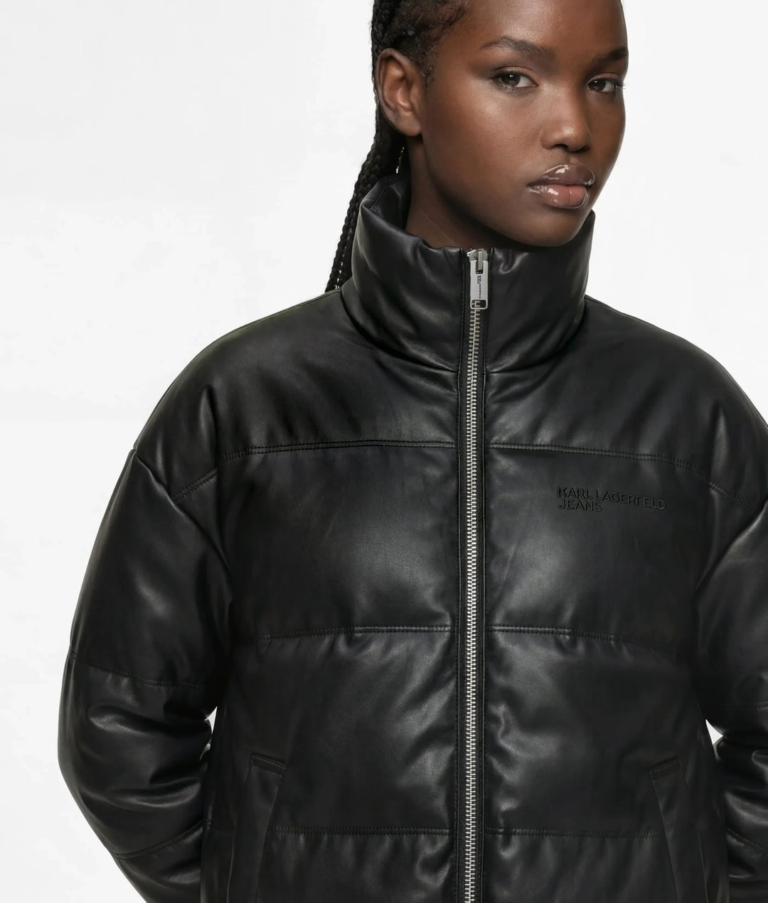 Karl Lagerfeld Faux-Leather Puffer Jacket | Black