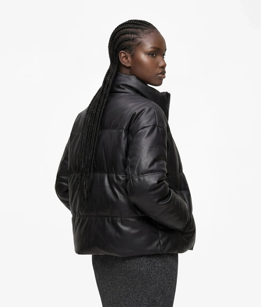 Karl Lagerfeld Faux-Leather Puffer Jacket | Black