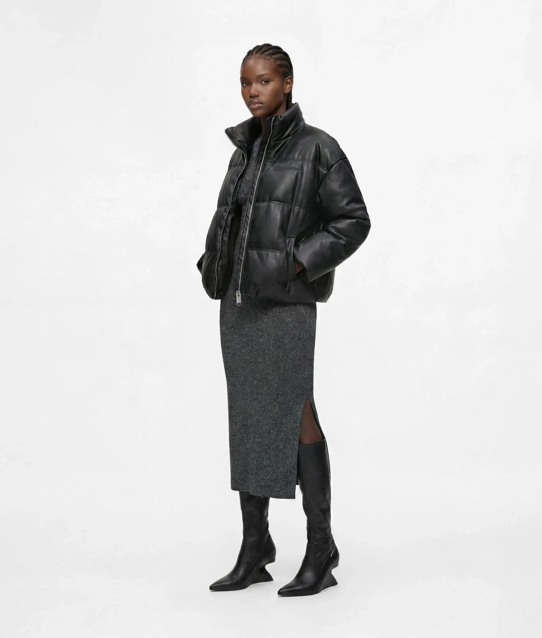 Karl Lagerfeld Faux-Leather Puffer Jacket | Black