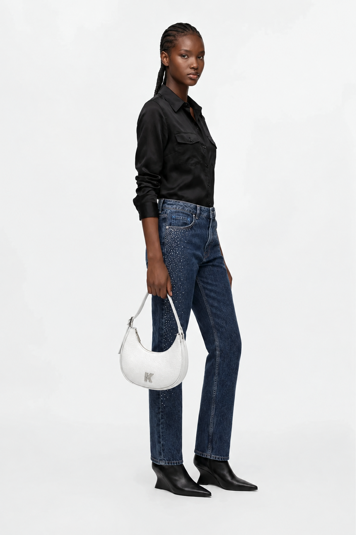 Karl Lagerfeld K Logo Half Moon Bag | White