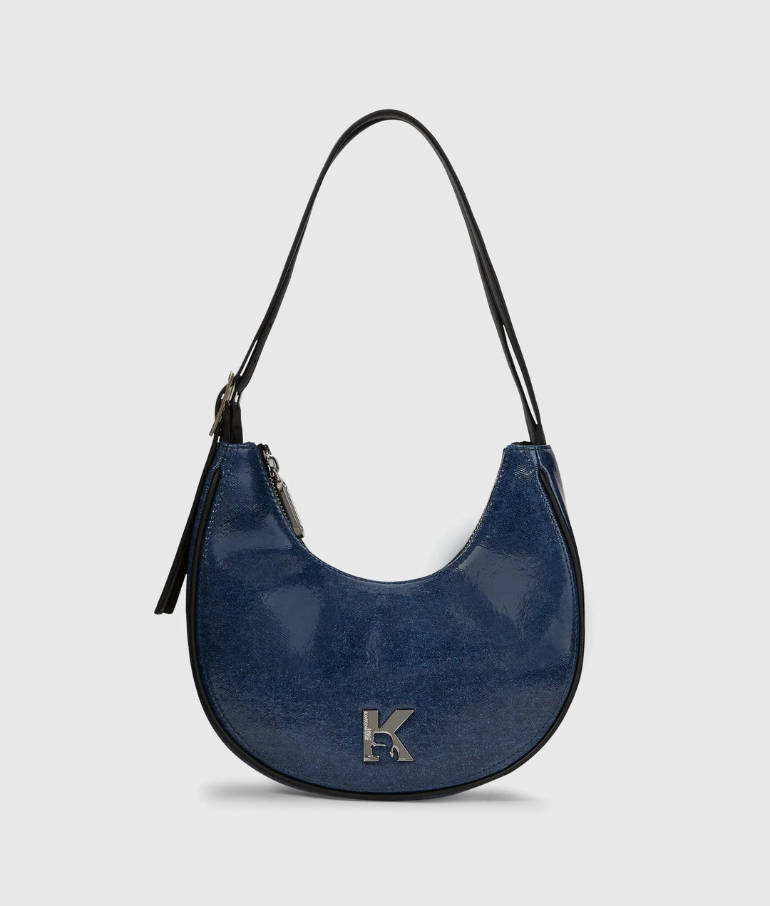 Karl Lagerfeld K Logo Half Moon Denim Shoulder Bag | Washed Mid Blue