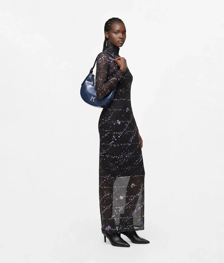 Karl Lagerfeld K Logo Half Moon Denim Shoulder Bag | Washed Mid Blue