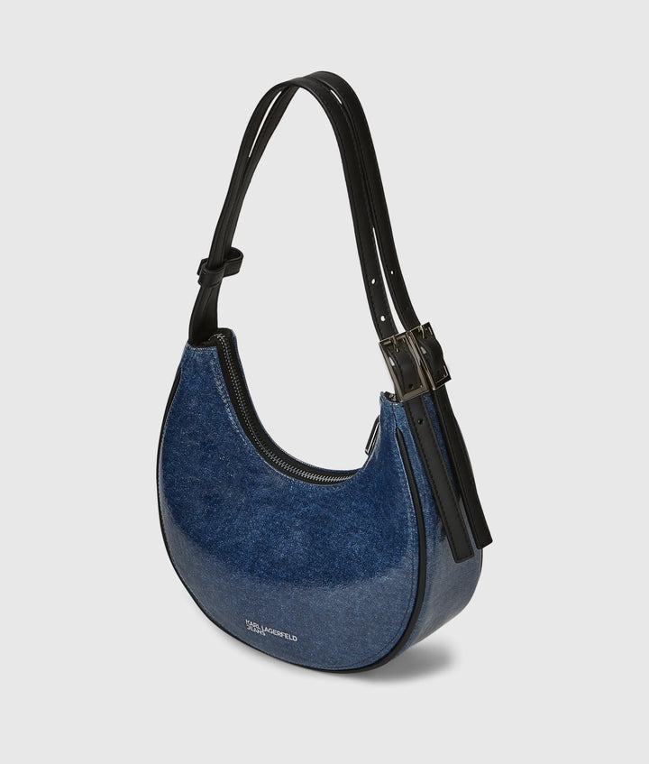 Karl Lagerfeld K Logo Half Moon Denim Shoulder Bag | Washed Mid Blue