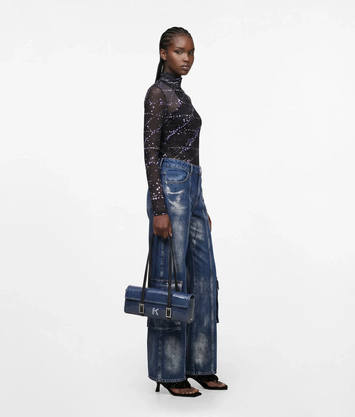 Karl Lagerfeld K Logo Elongated Denim Shoulder Bag | Washed Mid Blue