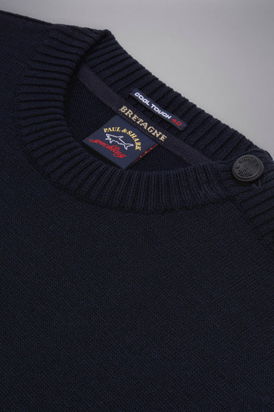 Paul & Shark Bretagne Wool Crewneck Pullover with Iconic Badge | Navy