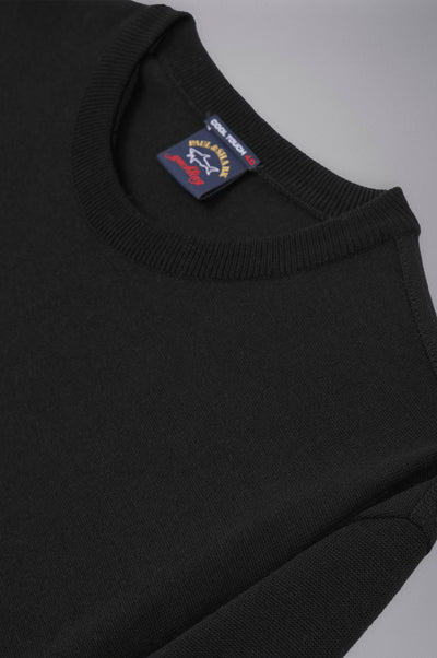 Paul & Shark Merino Wool Crewneck Pullover with Iconic Badge | Black