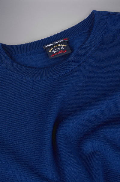 Paul & Shark Merino Wool Crewneck Pullover with Iconic Badge | Blue