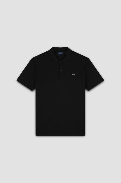 Paul & Shark Double Piqué Cotton Polo Shirt with Shark Badge | Black