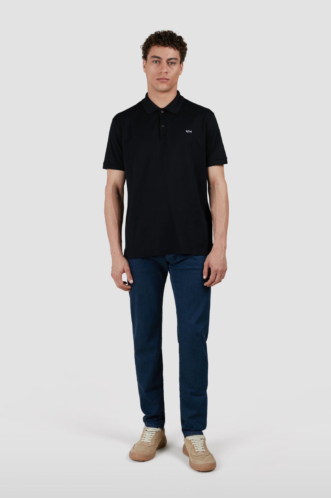 Paul & Shark Double Piqué Cotton Polo Shirt with Shark Badge | Black