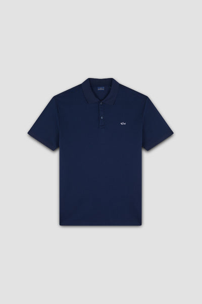 Paul & Shark Double Piqué Cotton Polo Shirt with Shark Badge | Navy