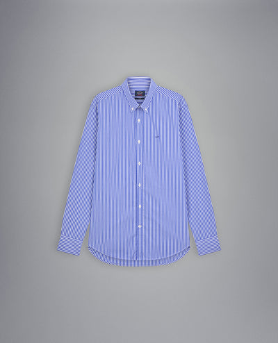 Paul & Shark Cotton Stripe Poplin Shirt | Blue/White