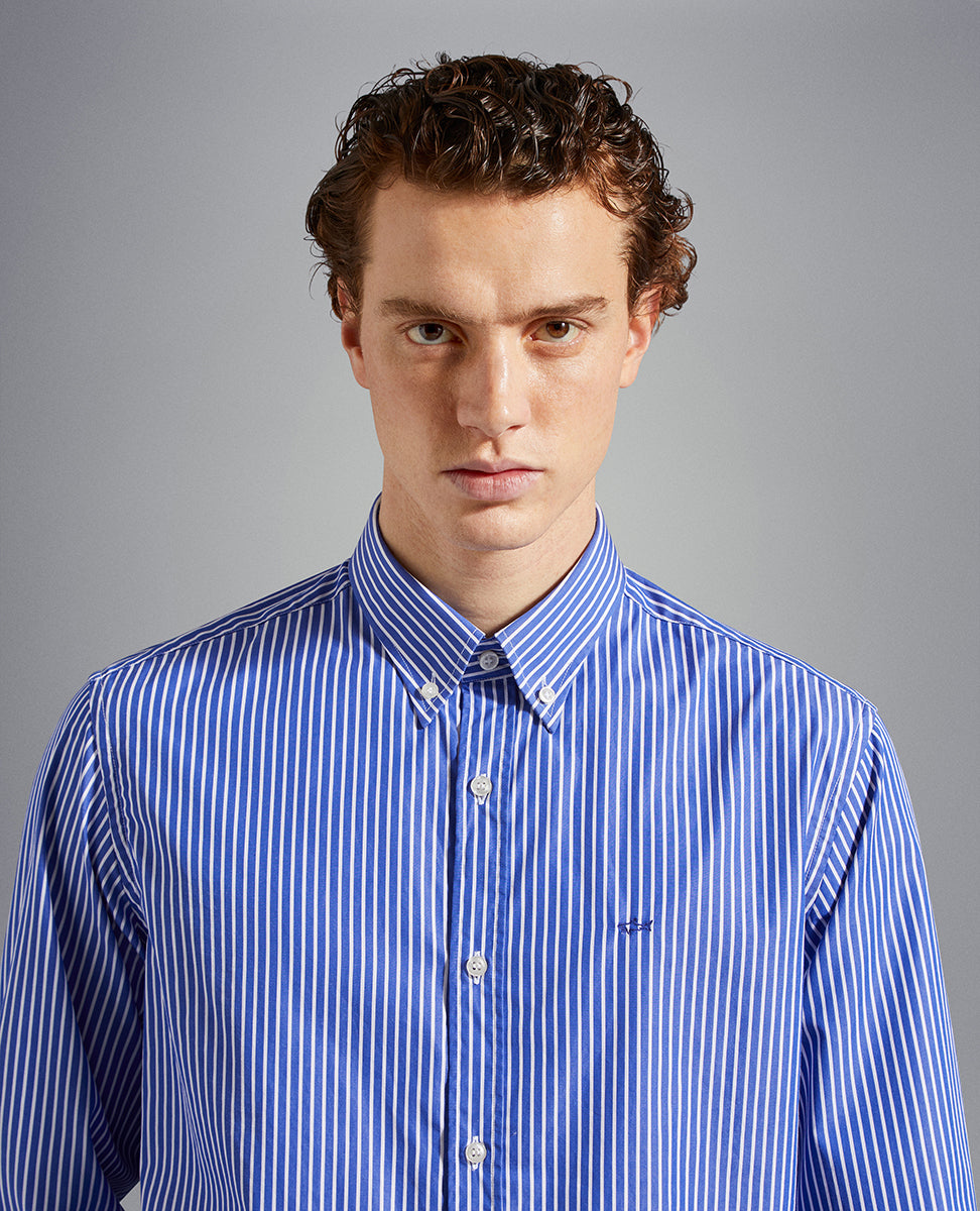 Paul & Shark Cotton Stripe Poplin Shirt | Blue/White