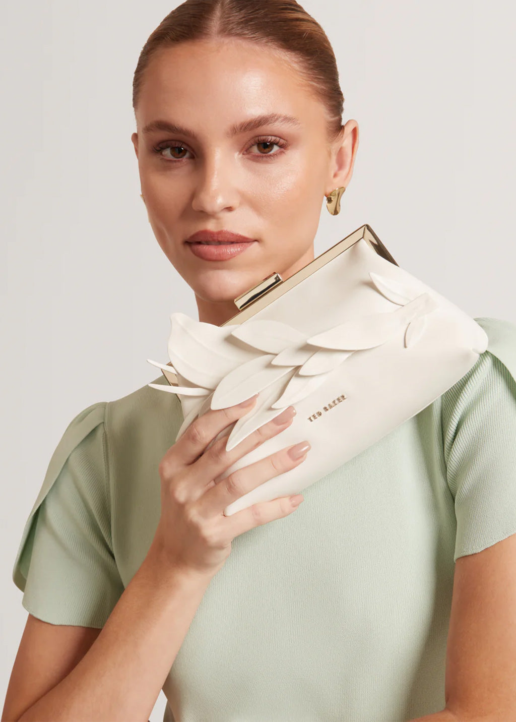 Ted Baker Floral Aplique Detail Clutch Bag | Ivory