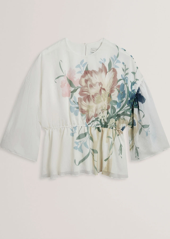 Haut à basques et manches bouffantes Soft Blooms de Ted Baker | Ivoire